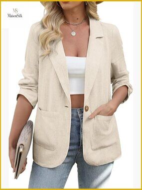 Lightweight Linen Blazer Long Sleeve One Button Casual Business Jacket